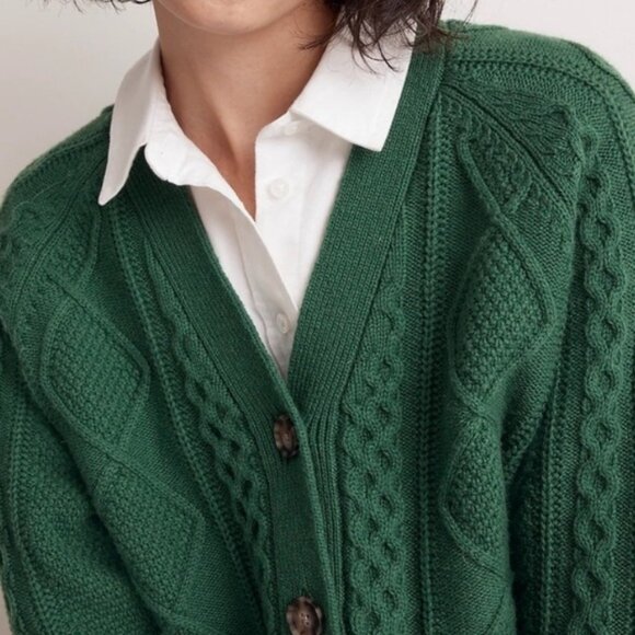 Madewell Cable-Knit Cropped Cardigan in Varsity Green - Picture 4 of 9